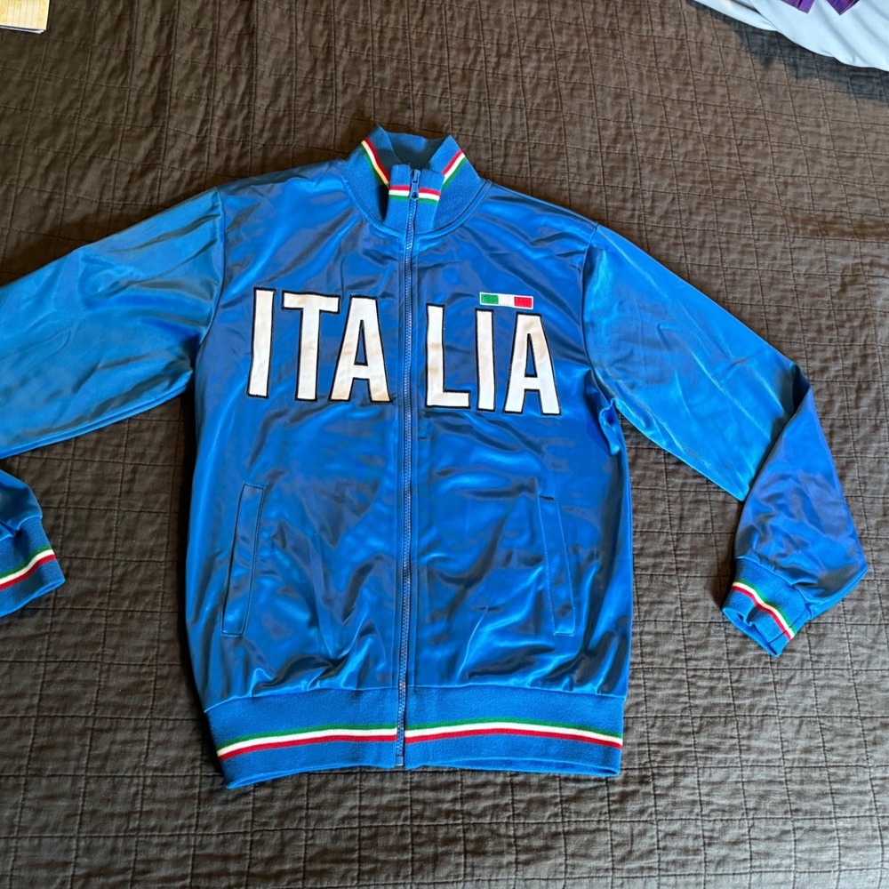 Italia Track‎ Jacket Mens Medium Blue Italian Soccer Football Full Zip